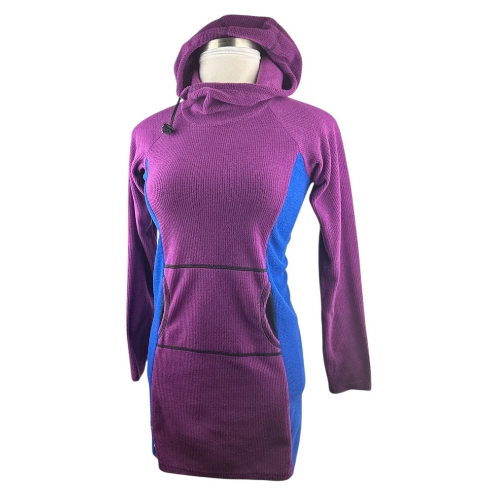 Melanzana Hooded Micro Grid Fleece Dress Hoody Purple & Blue Women’s Size Small - Picture 15 of 16